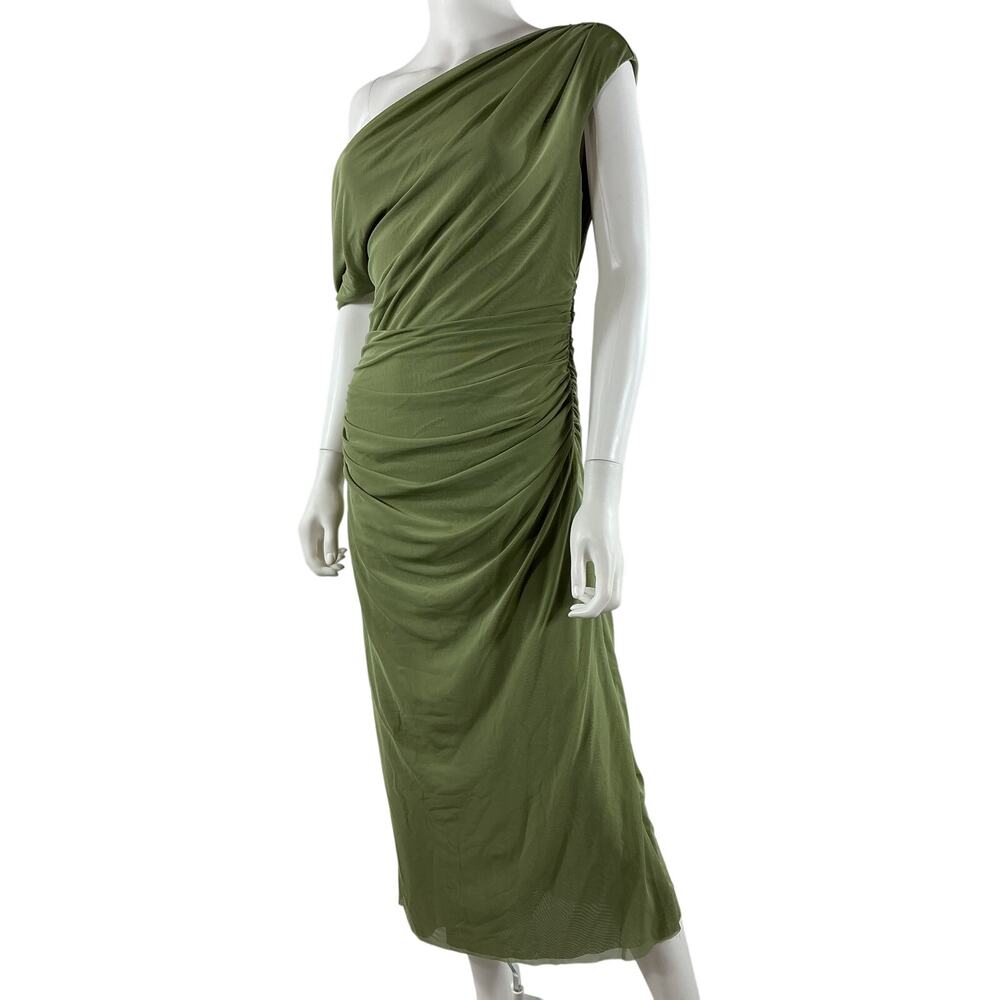Significant Other Draped Green Drew Off Shoulder Midi Dress Size US 4